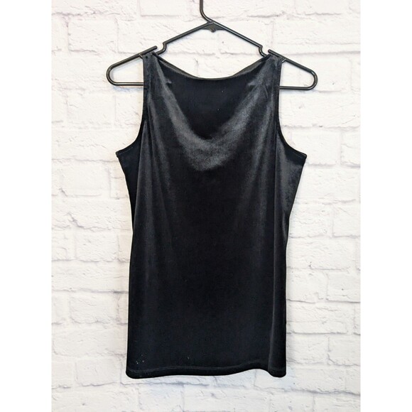 NWT Black Stretchy Velvet Tank top Blouse Sleeveless Womens Size XS IMAN - Picture 2 of 7